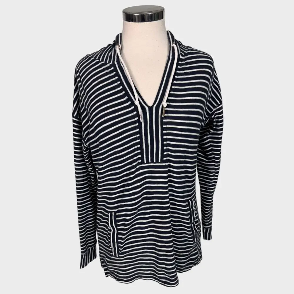 Tommy Hilfiger Womens Small Stiped Blue Hooded Top 100% Cotton - Picture 1 of 7
